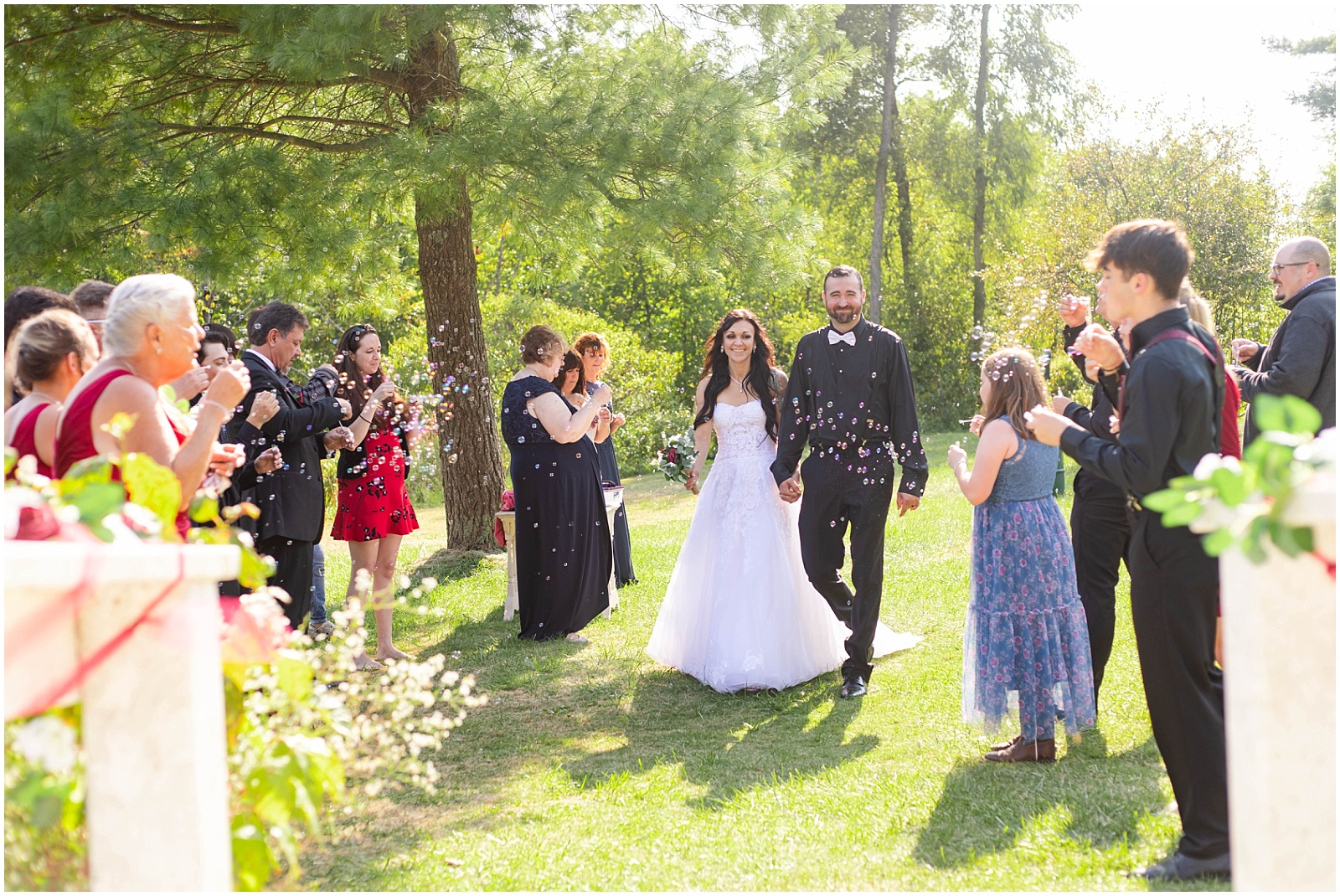 bubble exit at outdoor wedding